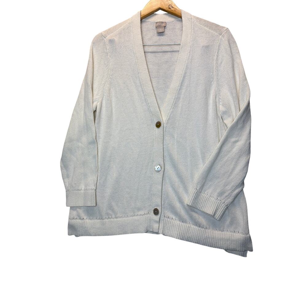 Chico’s Cotton Linen Blend Cardigan Size 3 XL White Lightweight Button Front
